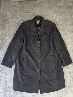 LL Bean Wool Cashmere Blend Trench Overcoat Woman's Size 3XL Black